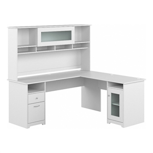Cabot 72W L Shaped Computer Desk with Hutch in White - Engineered Wood