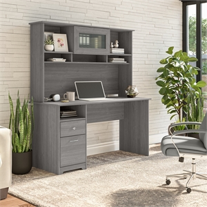 Cabot 60W Computer Desk with Hutch in Modern Gray - Engineered Wood