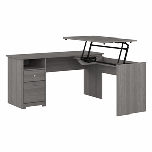 Cabot 60W 3 Position Sit to Stand L Shaped Desk in Modern Gray - Engineered Wood