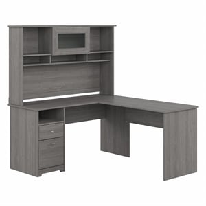Cabot 60W L Shaped Desk with Hutch and Drawers in Modern Gray - Engineered Wood