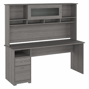 Cabot 72W Computer Desk with Hutch in Modern Gray - Engineered Wood
