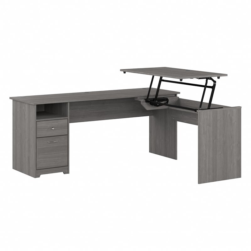 Cabot 72W 3 Position Sit to Stand L Shaped Desk in Modern Gray - Engineered Wood