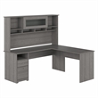 Cabot 72W L Shaped Desk with Hutch and Drawers in Modern Gray - Engineered Wood