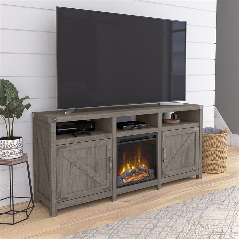 Cottage Grove Electric Fireplace TV Stand in Restored Gray - Engineered Wood