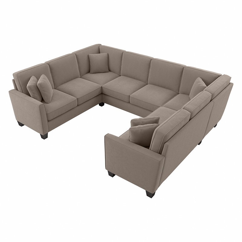 Flare 113W U Shaped Sectional Couch in Tan Microsuede Fabric