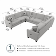 Flare 125W U Shaped Sectional Couch in Light Gray Microsuede Fabric