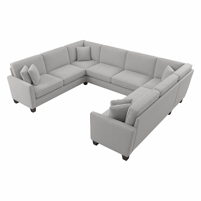 Flare 125W U Shaped Sectional Couch in Light Gray Microsuede Fabric