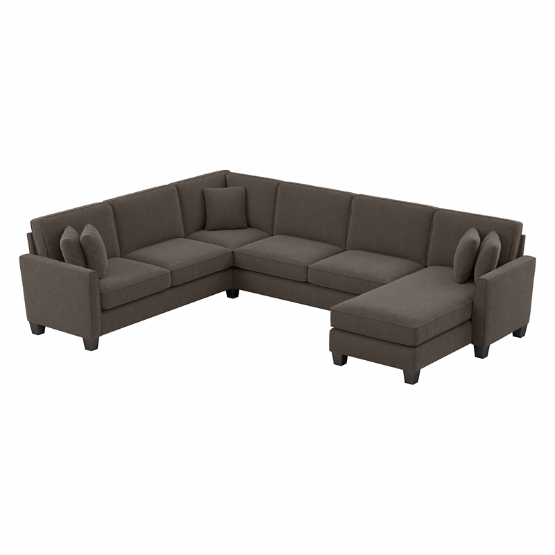 Flare U Shaped Sectional with Reversible Chaise in Brown Microsuede Fabric