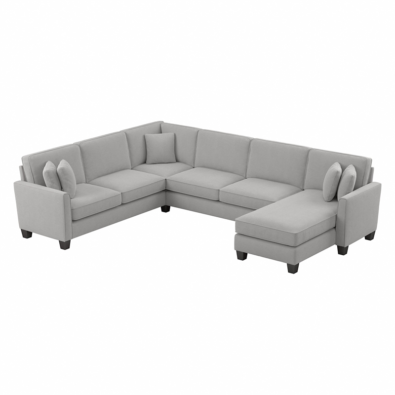 Flare U Shaped Sectional with Reversible Chaise in Light Gray Microsuede Fabric