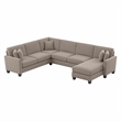 Flare U Shaped Sectional with Reversible Chaise in Tan Microsuede Fabric