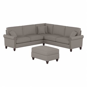 Coventry 99W L Shaped Sectional with Ottoman in Beige Herringbone Fabric