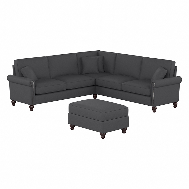 Coventry 99w L Shaped Sectional With Ottoman In Charcoal Gray