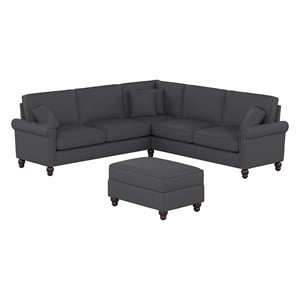 Coventry 99W L Shaped Sectional with Ottoman in Charcoal Gray Herringbone Fabric