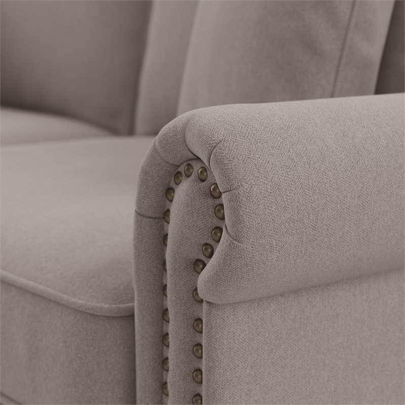 Coventry Accent Chair with Ottoman Set in Beige Herringbone Fabric