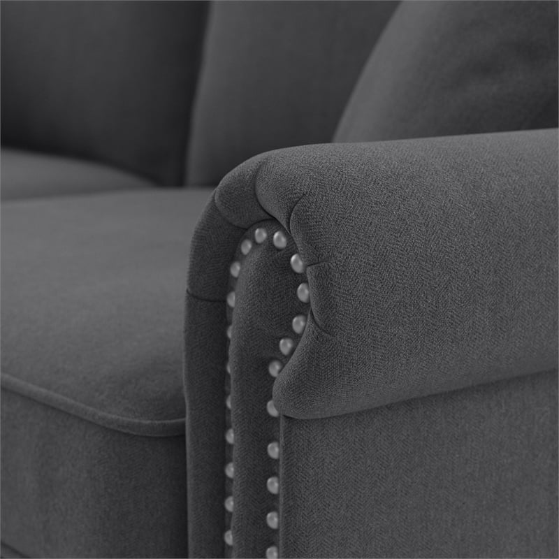 Coventry Accent Chair with Ottoman Set in Charcoal Gray Herringbone Fabric