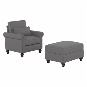 Coventry Accent Chair with Ottoman Set in French Gray Herringbone Fabric