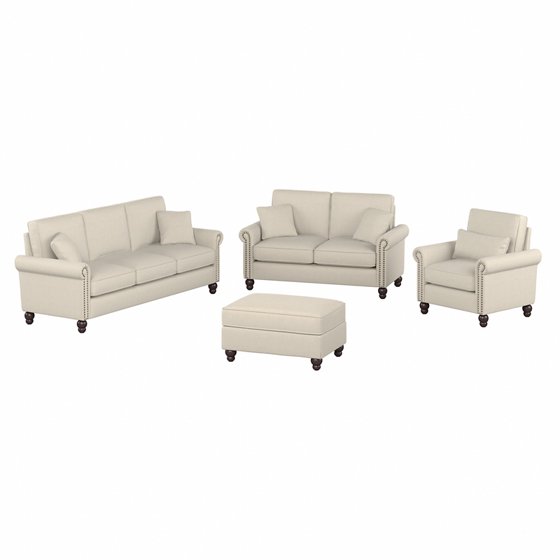 Coventry Sofa and Loveseat with Chair & Ottoman in Cream Herringbone