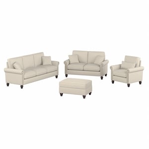 Coventry Sofa and Loveseat with Chair & Ottoman in Cream Herringbone Fabric