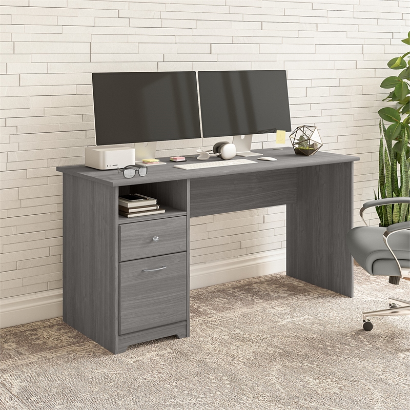 Cabot 60W Computer Desk with Drawers in Modern Gray - Engineered Wood