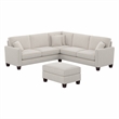 Flare 99W L Shaped Sectional Couch with Ottoman in Light Beige Microsuede Fabric
