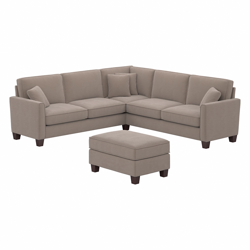 Flare 99W L Shaped Sectional Couch with Ottoman in Tan Microsuede Fabric