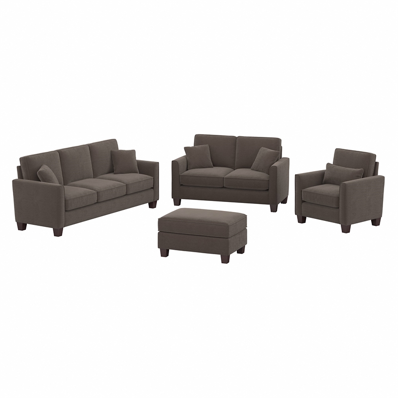 Flare 85W Sofa and Loveseat with Chair & Ottoman in Brown Microsuede Fabric