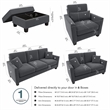 Flare 85W Sofa and Loveseat with Chair & Ottoman in Dark Gray Microsuede Fabric