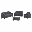 Flare 85W Sofa and Loveseat with Chair & Ottoman in Dark Gray Microsuede Fabric
