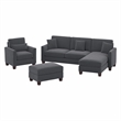 Flare 102W Chaise Sectional with Chair & Ottoman in Dark Gray Microsuede Fabric