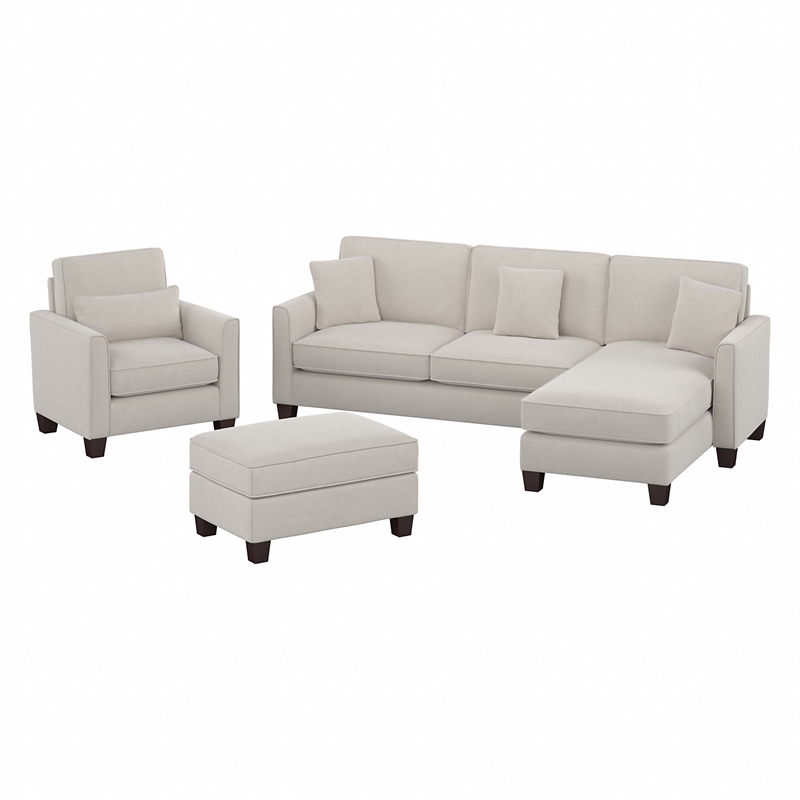 Flare 102W Chaise Sectional with Chair & Ottoman in Beige Microsuede Fabric