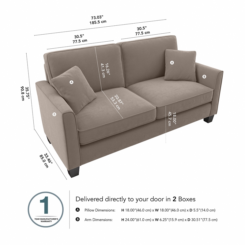 Flare 73W Sofa in Tan Microsuede Fabric