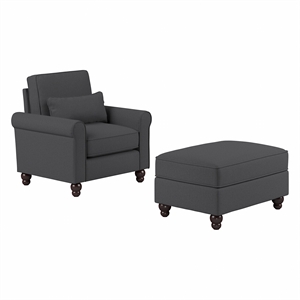 Hudson Accent Chair with Ottoman Set in Charcoal Gray Herringbone Fabric