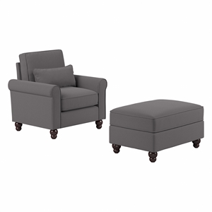 Hudson Accent Chair with Ottoman Set in French Gray Herringbone Fabric