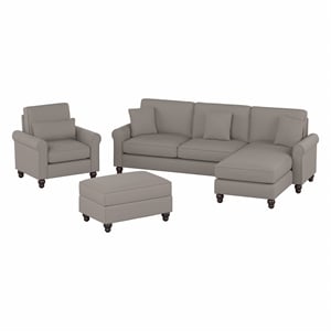 Hudson Chaise Couch with Chair & Ottoman in Herringbone Fabric