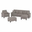Hudson Chaise Couch with Chair & Ottoman in Beige Herringbone Fabric