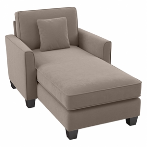 flare chaise lounge with arms in tan microsuede fabric
