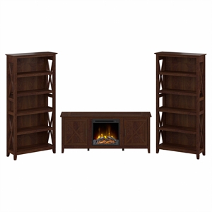 Key West Fireplace TV Stand with Bookcases in Bing Cherry - Engineered Wood