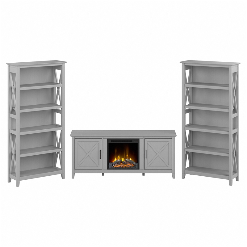Key West Fireplace TV Stand with Bookcases in Cape Cod Gray