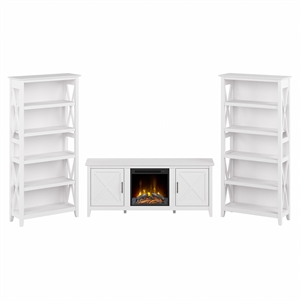 Key West Fireplace TV Stand with Bookcases in White Oak - Engineered Wood