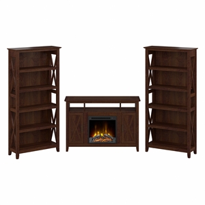 Key West Fireplace TV Stand with Bookcases in Bing Cherry - Engineered Wood