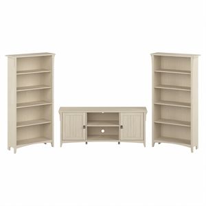 Salinas TV Stand for 70 Inch TV w/ Bookcases in Antique White - Engineered Wood