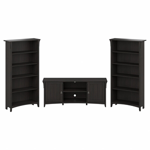 Salinas TV Stand for 70 Inch TV w/ Bookcases in Vintage Black - Engineered Wood