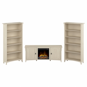 Salinas TV Stand for 70 Inch TV w/ Bookcases in Antique White - Engineered Wood