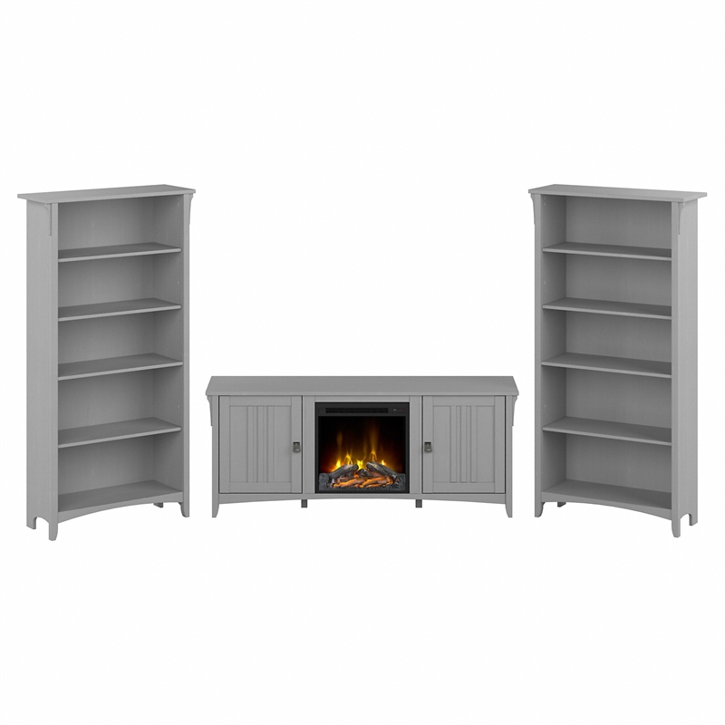 Salinas TV Stand for 70 Inch TV w/ Bookcases in Cape Cod Gray Engineered Wood
