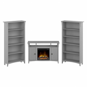 Salinas Fireplace TV Stand with Bookcases in Cape Cod Gray - Engineered Wood