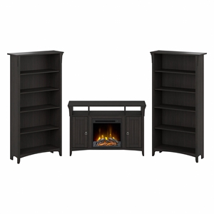 Salinas Fireplace TV Stand with Bookcases in Vintage Black - Engineered Wood