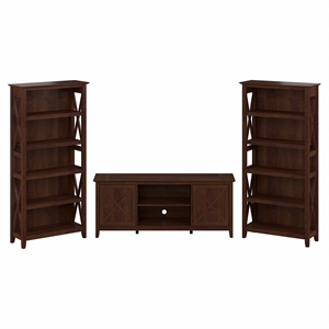 Key West TV Stand for 70 Inch TV w/ Bookcases in Bing Cherry - Engineered Wood