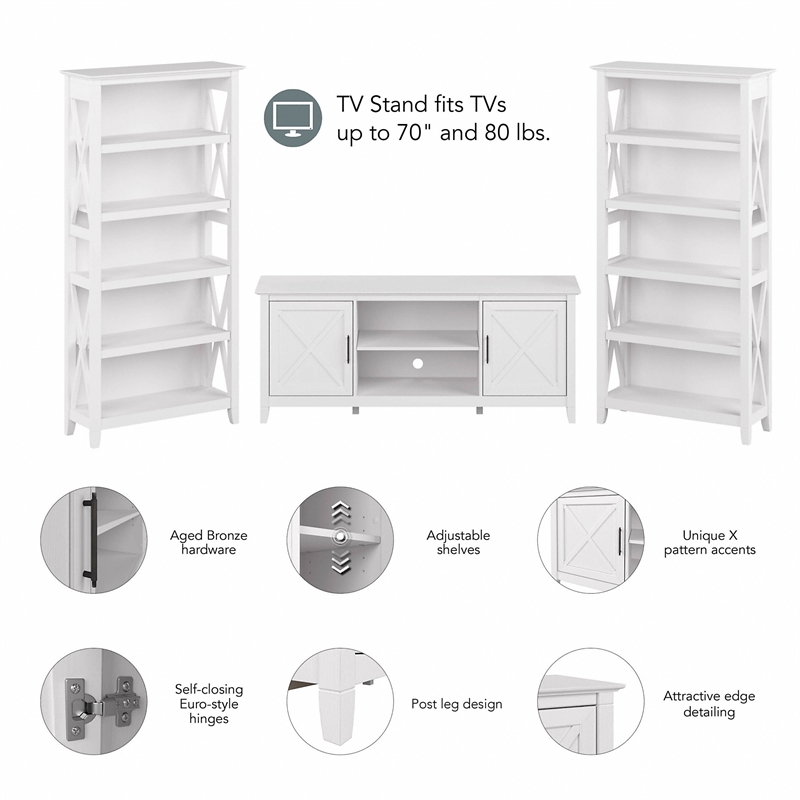 Key West TV Stand for 70 Inch TV w/ Bookcases in White Oak - Engineered Wood
