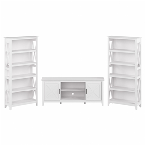 Key West TV Stand for 70 Inch TV w/ Bookcases in White Oak - Engineered Wood