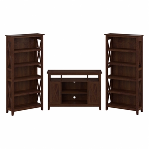 Key West Tall TV Stand with 5 Shelf Bookcases in Bing Cherry - Engineered Wood